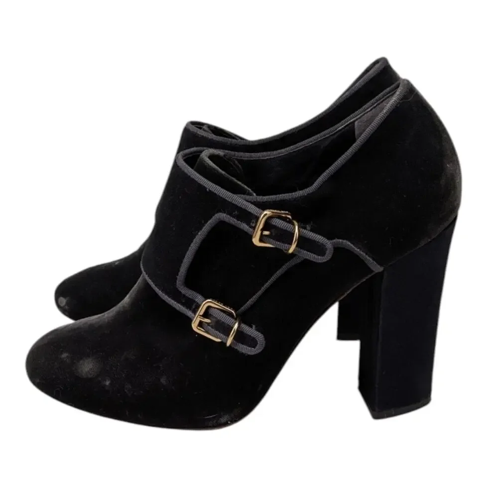 Tory Burch Carley Velvet Monk Strap Booties $395 Size 7.5M   S3984